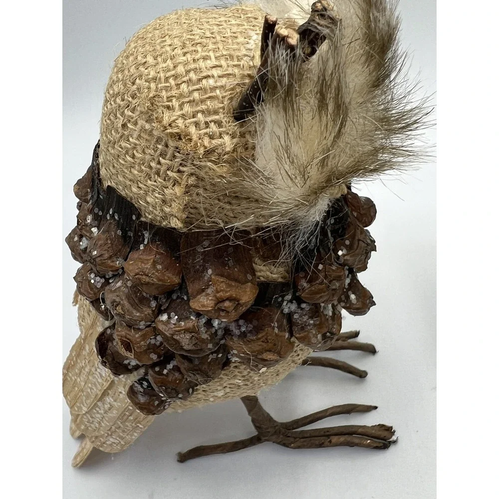 Pair of Pier 1 Owls Pinecones Sticks Twigs Feathers Figures Decor 6